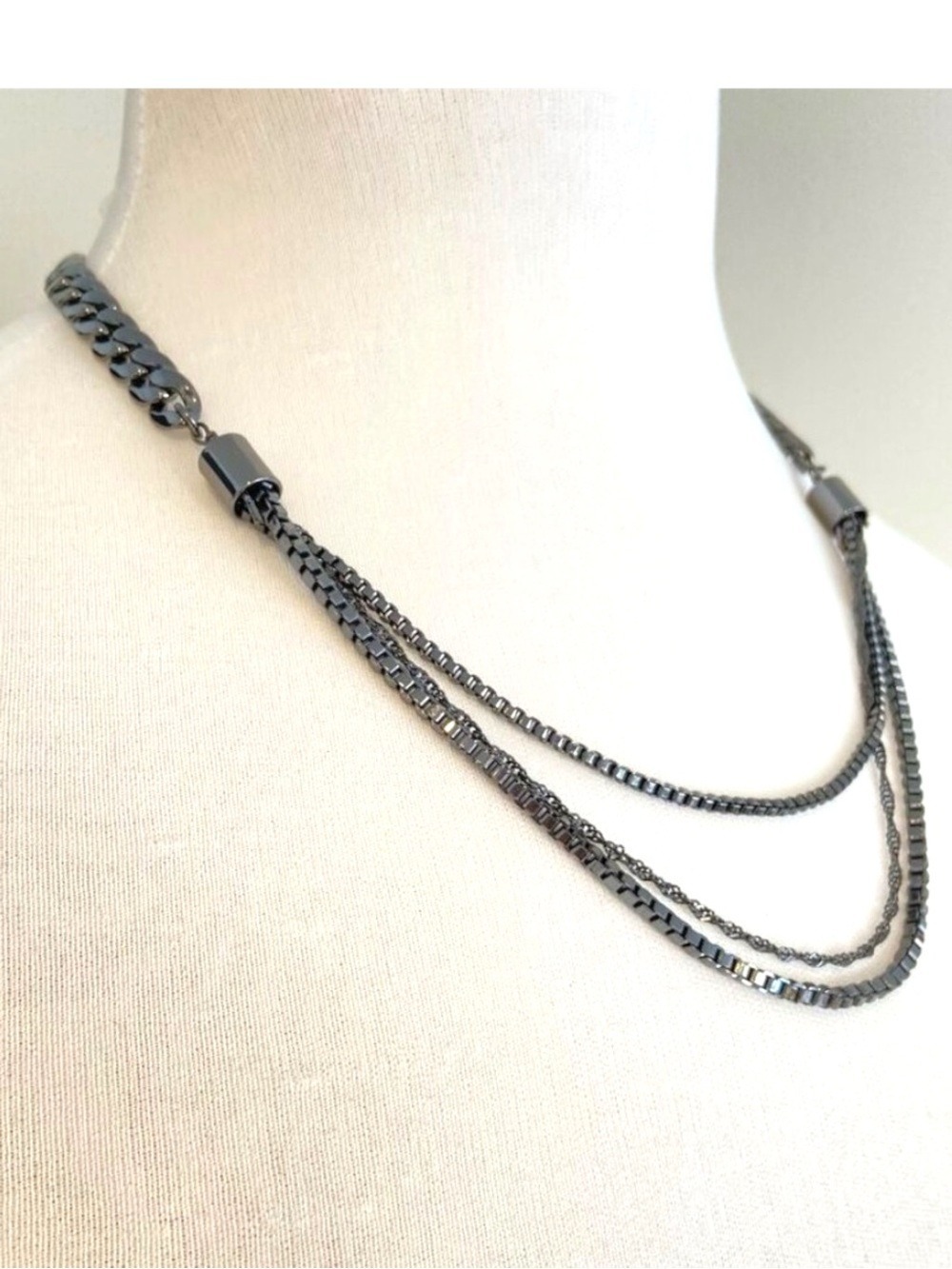 Caroline Néron Gunmetal Multi-Strand Chain Necklace Statement Jewelry Quebec